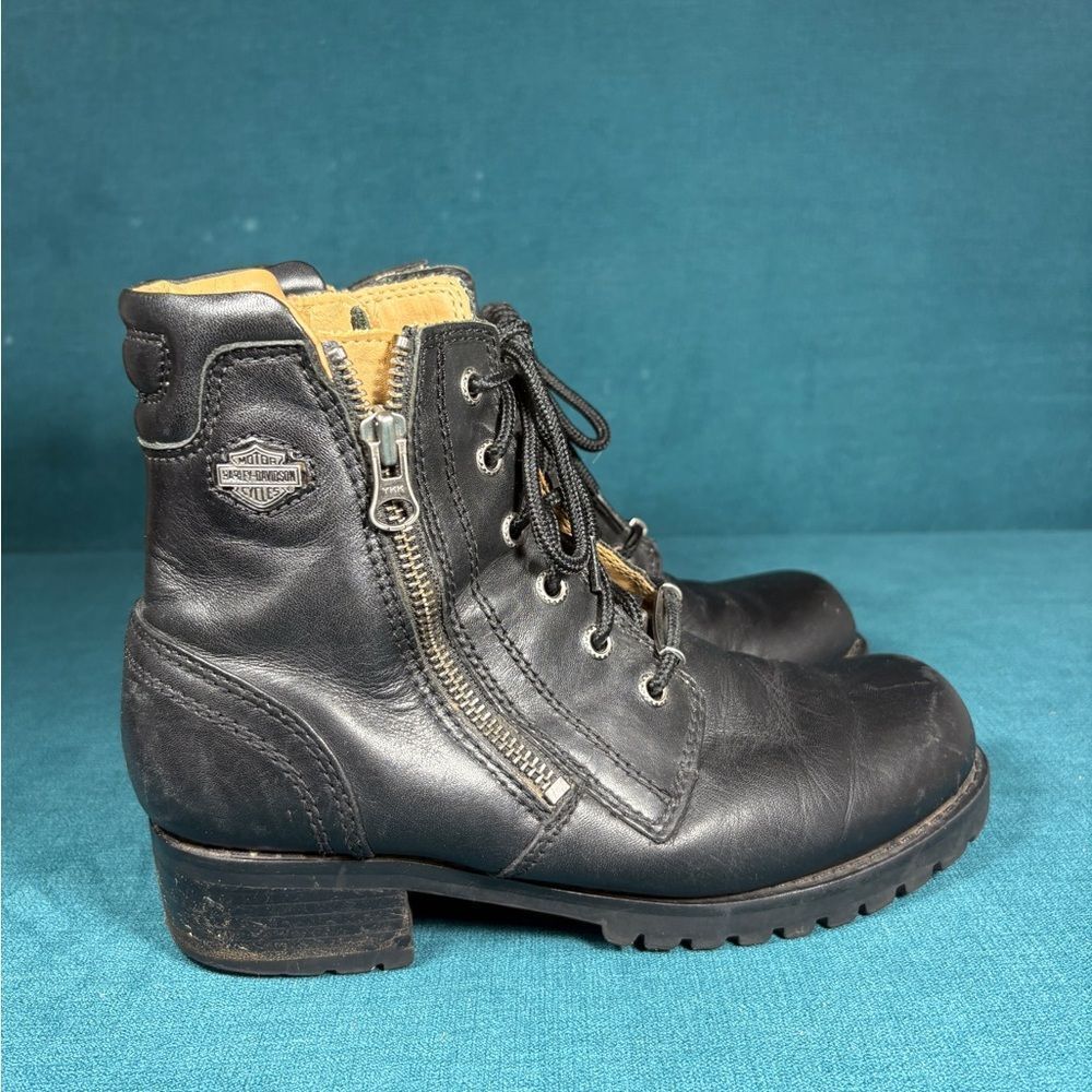 Harley-Davidson Women’s Leather Motorcycle Boots Black Size 7.5 Side Zip Biker R - Picture 3 of 6